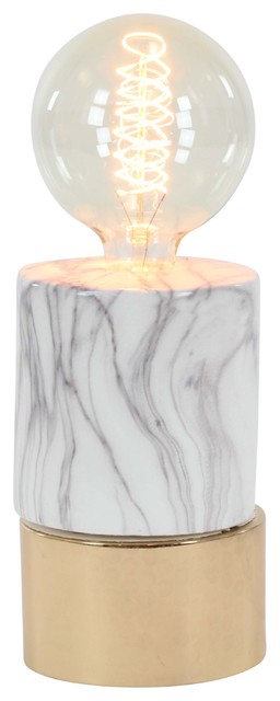 While Faux Marble and Gold Ceramic Accent Lamp with Bulb