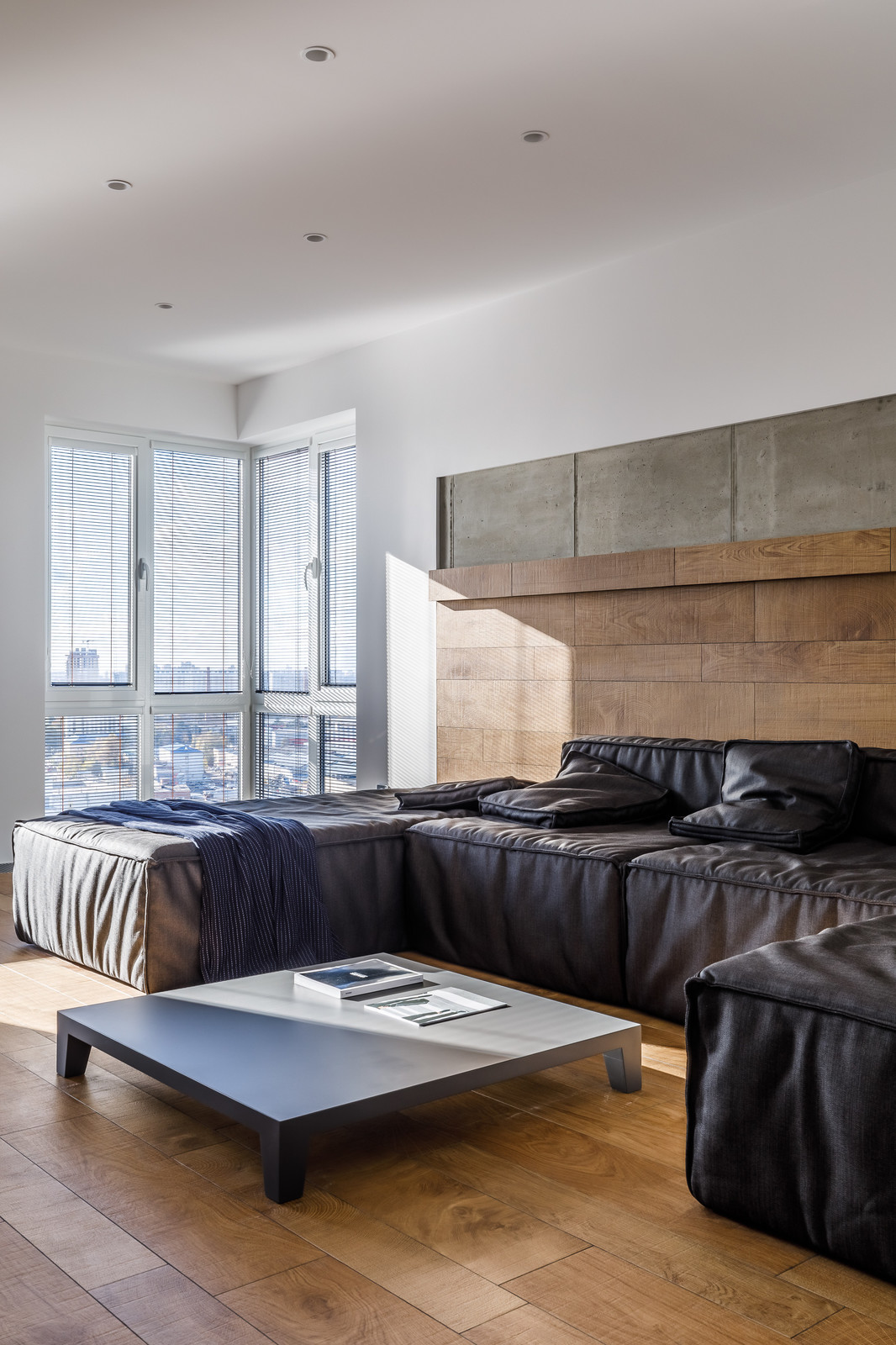 Над городом - интерьер в стиле экоминимализм для холостяка