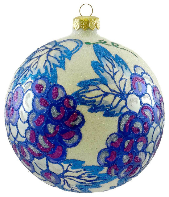 Larry Fraga ZINFANDEL Blown Glass Ornament Ball Grape Fruit Wine 394