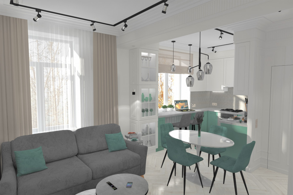 Визуализация части квартиры. Кухня гостиная 18 м2.