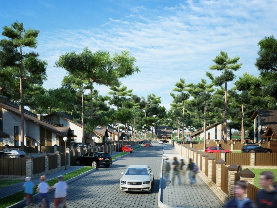 Общий вид улицы коттеджного поселка