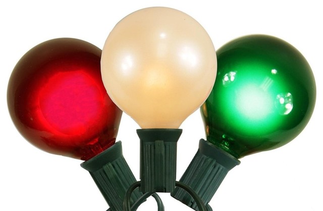 Red White And Green Satin G50 15 Globe Christmas Lights Green