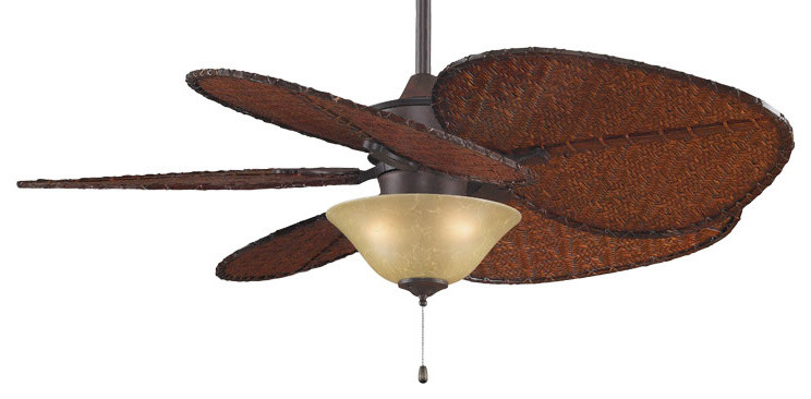Islander 52" Ceiling Fan, Rust, Wide Oval Bamboo Blades and Amber Bowl