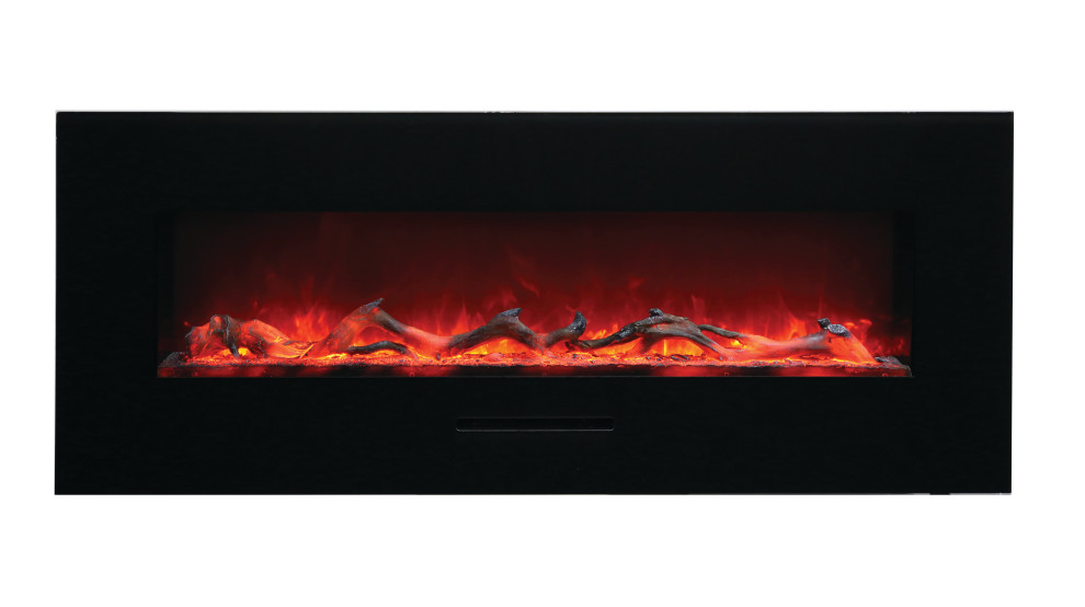 48" Flush Mount fireplace with Black Glass Surround, Log set