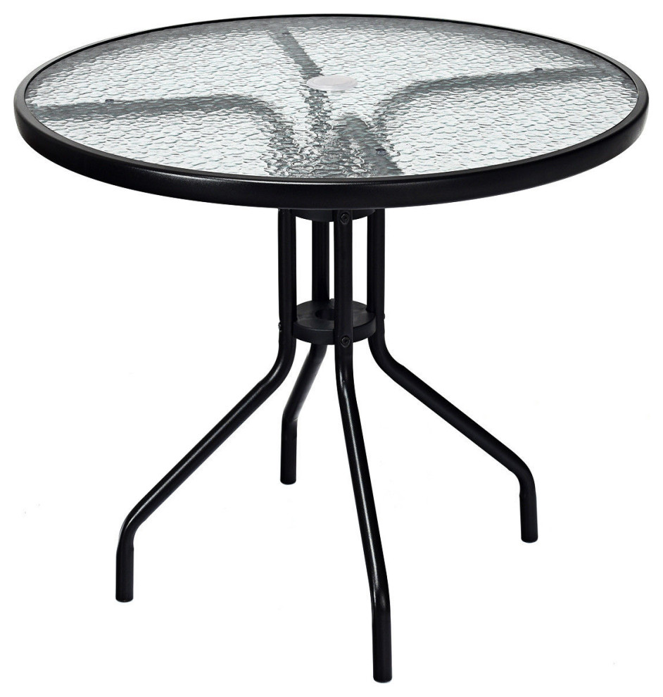 Costway 32''Outdoor Patio Round Table Tempered Glass Top, 32