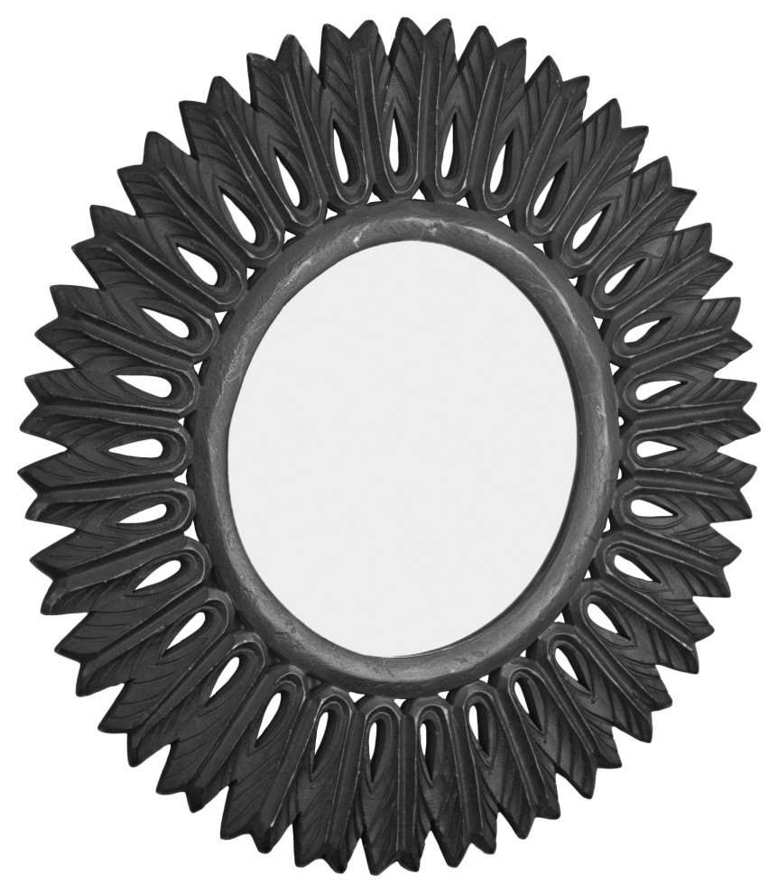 HandCarved Wood Medallion Sunburst Accent Mirror Black, 24", 24"x24