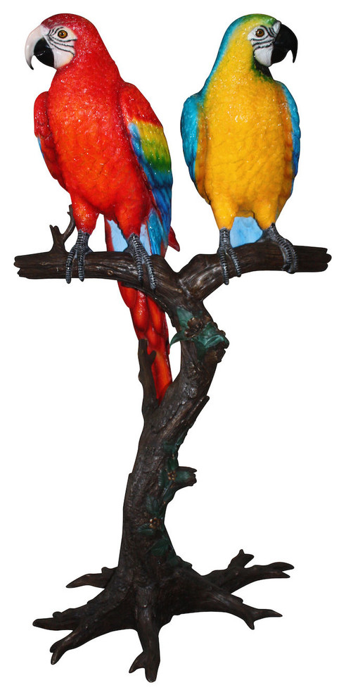 Two Large Parrots On A Tree | Bronze Statue