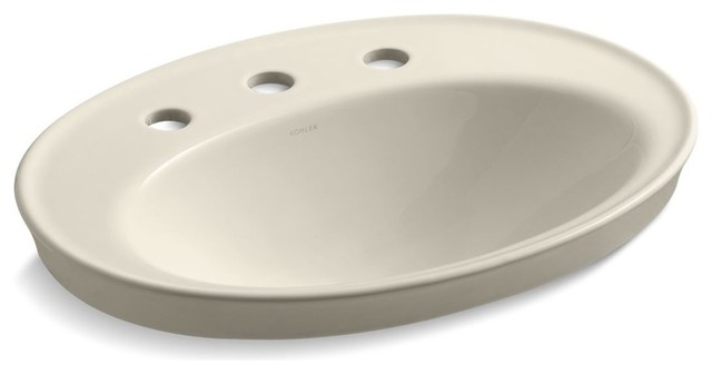 Kohler Serif Drop-In Bathroom Sink With 8" Widespread Faucet Holes, Almond