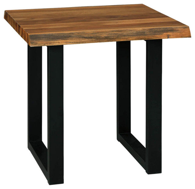Storage End Table, Metal Legs In Black With Rustic Mango Wood Top