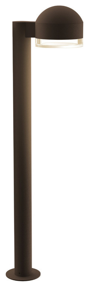 Reals 28" Bollard, Cylinder Lens and Dome Cap, Clear Lens, Textured Bronze