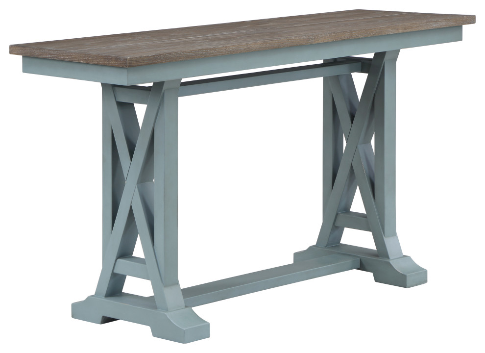 Wharf Coastal Farmhouse Console Table With Trestle Base Blue