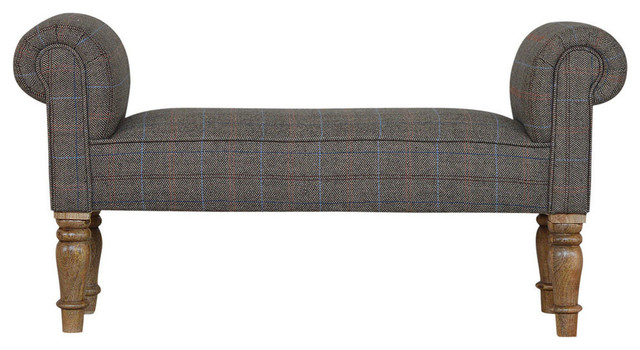 Bench With Multi Tweed Turned Legs, Oak Finish Mango Wood