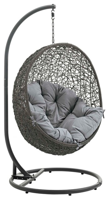 Hide Outdoor Wicker Rattan Swing Chair With Stand Gray