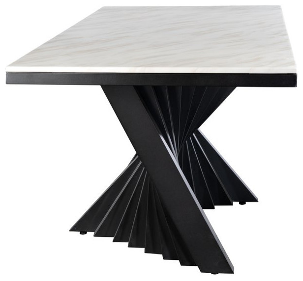 Waterfall Rectangular 92" Marble Top Black Dining Table - Transitional ...