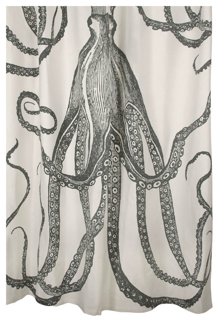 Black And White Octopus Shower Curtain, Cotton Octopus Shower Curtain