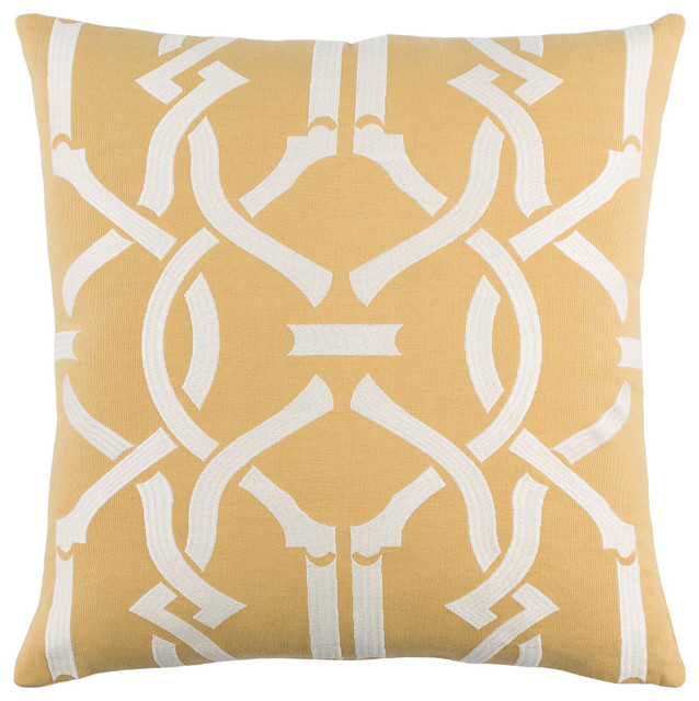 Transitional Cotton Mustard and Ivory Accent Pillow, 18  x18