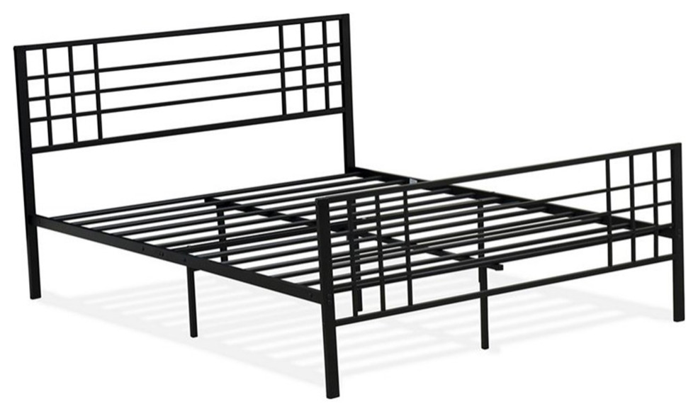 Bowery Hill Traditional Metal Queen Bed Frame in Black Transitional
