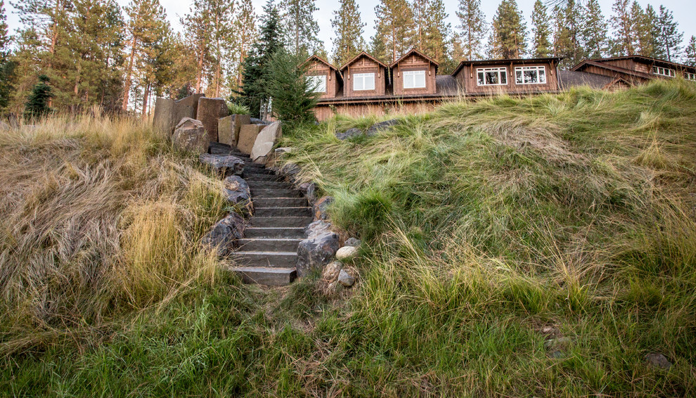 Large mountain style curved staircase photo
