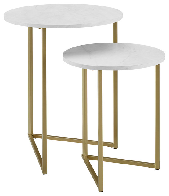 2 Piece V Leg Nesting Side Tables, Copper Round 2 Piece Nesting Coffee Table Set