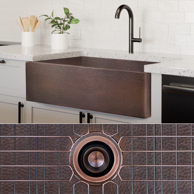 Luxury 33Inch Heavy 12GAUGE Dark Patina Copper Farmhouse Sink, Flat Front Traditional