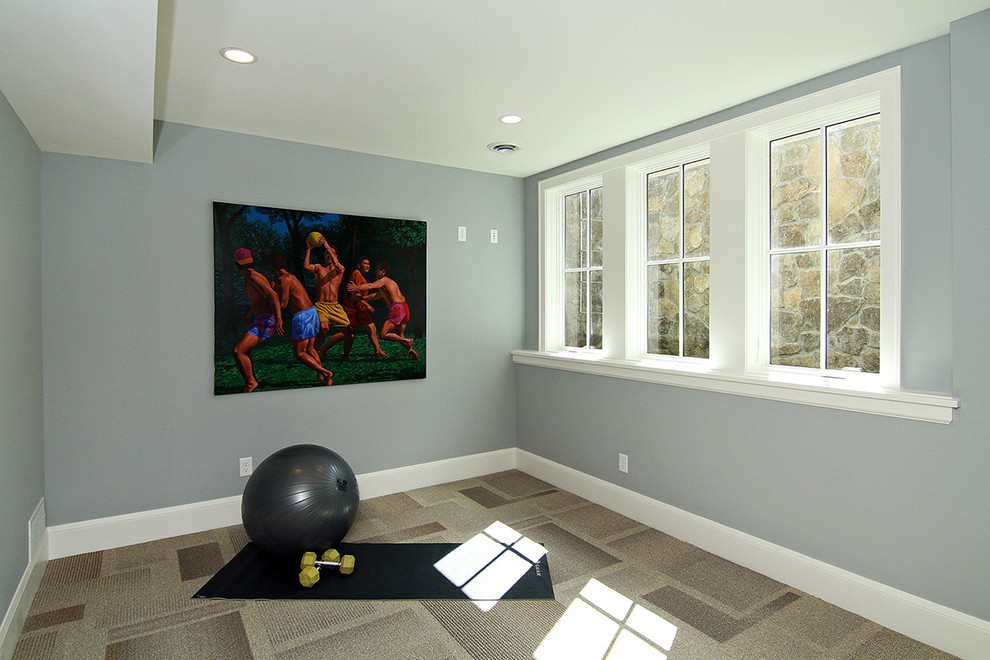 This is an example of a transitional home gym in Minneapolis.