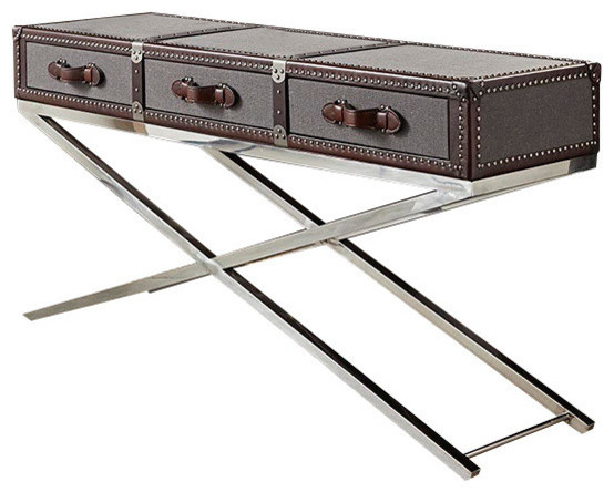 Lazzaro Leather Hamilton Stainless Steel Base Console - Contemporary