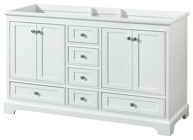 60 inch Double Bathroom Vanity in White, No Countertop, No Sinks, and No Mirror - Transitional ...