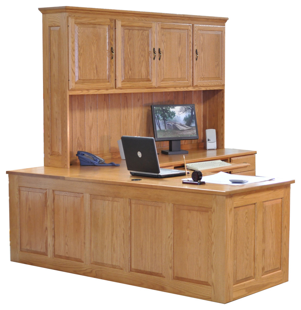 custom L shaped desk with hutch top