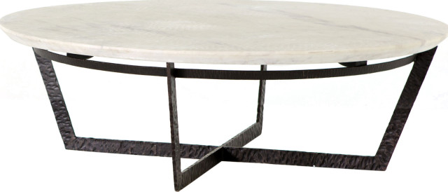 Felix Round Coffee Table, Rustic Fossil, Sandblasted White