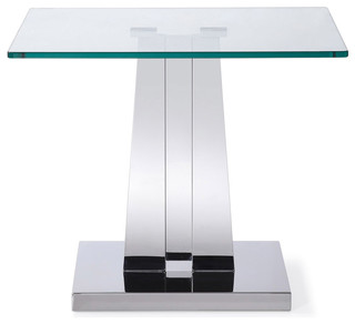 Modern Deta End Table Clear Glass With Polished Stainless Steel Base Contemporary Side Tables And End Tables By Zuri Furniture