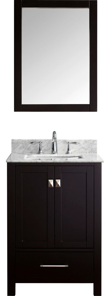 Caroline Av. 24SG Vanity Espresso, Marble Top, Square Sink/Nickel Faucet, Mirror
