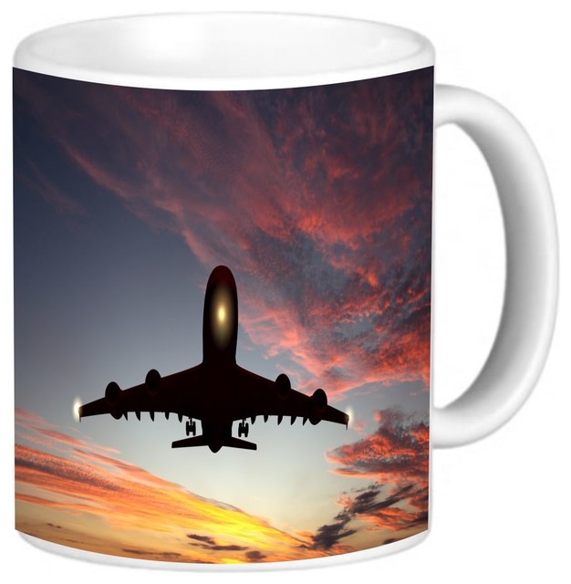 Large Passenger Airplane In Sunset Coffee Mug Contemporary Mugs