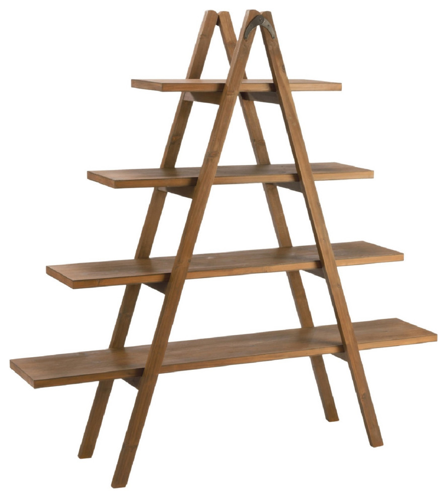 4 Tier A-Frame Wooden Display Shelf, Brown