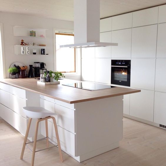 Small modern u-shaped separate kitchen in Austin with a drop-in sink, white cabinets, zinc benchtops, white splashback, stone tile splashback, panelled appliances, porcelain floors, with island, white floor, white benchtop and flat-panel cabinets.