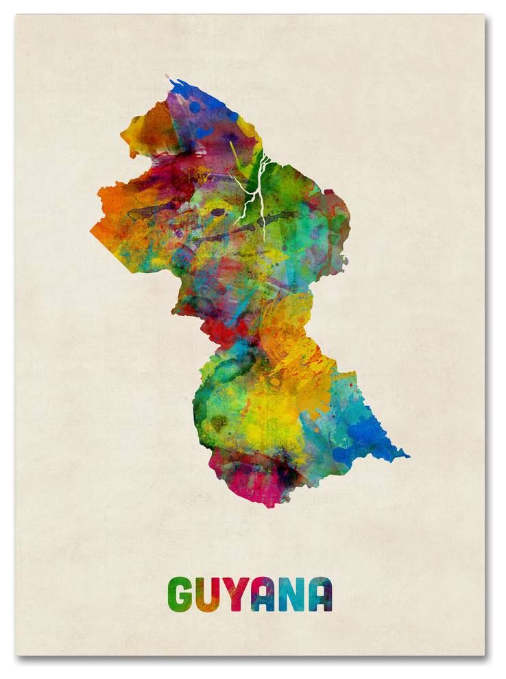 'Guyana Watercolor Map' Canvas Art by Michael Tompsett