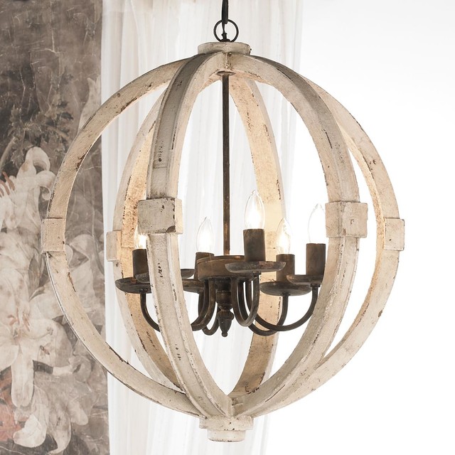 White Washed Wood Sphere Chandelier