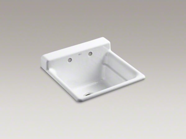 KOHLER Bayview(TM) top-mount utility sink with 2 faucet holes on backwall