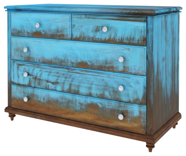 Empire Blue Dawn Rustic Solid Mango Wood Bedroom Dresser With 5