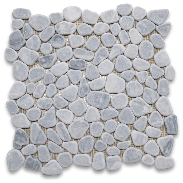 Bardiglio Gray Tumbled Marble Pebble Stone Non Slip Shower Floor Tile ...