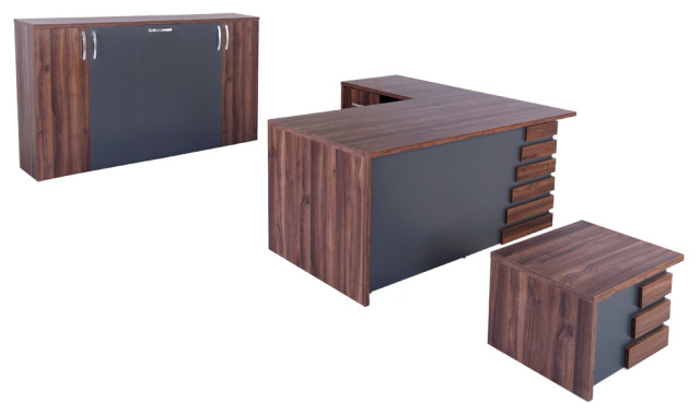 Casa Mare Atlas 3 Piece L Shaped Desk Home Office Suite Furniture