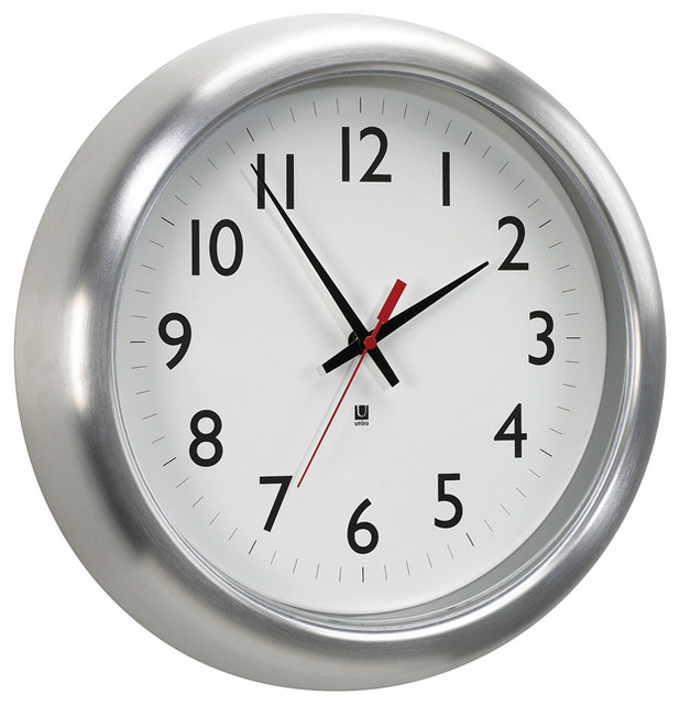 Station Aluminum Clock, Matte Finish Contemporary Wall Clocks by