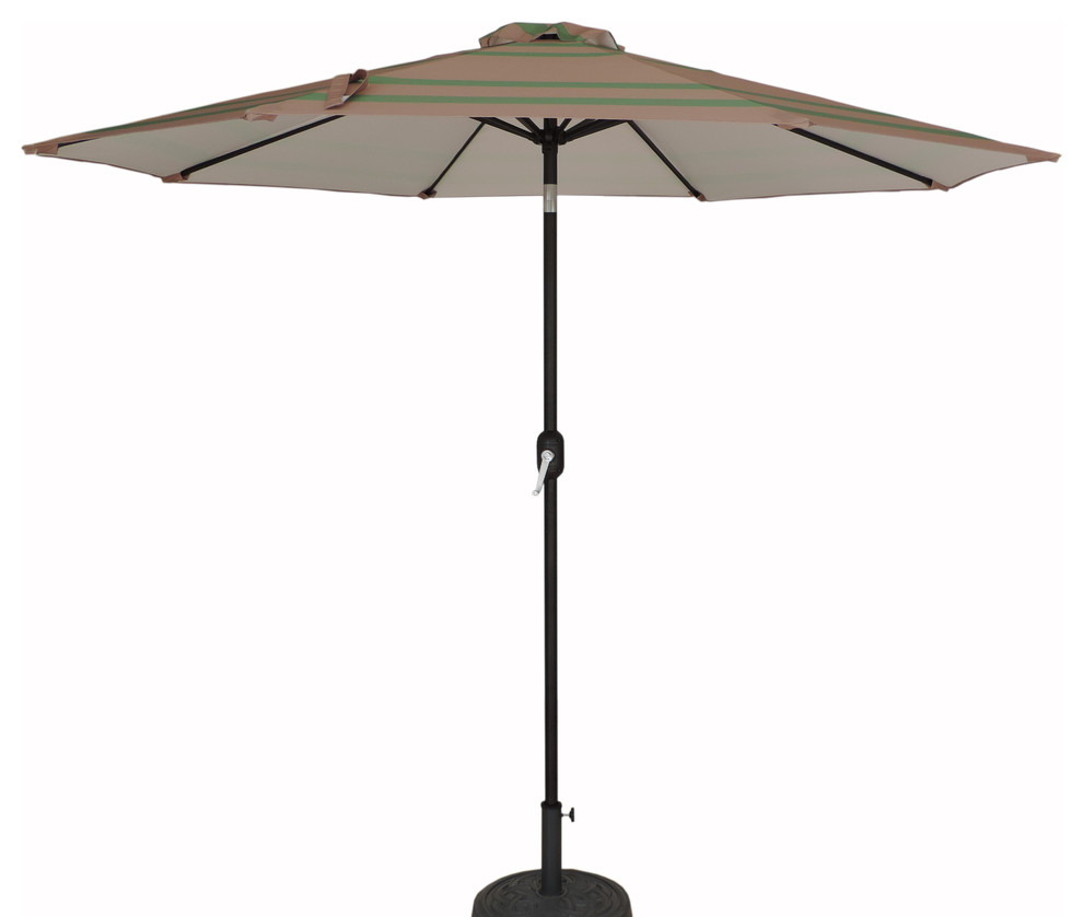 9 Premium Patio Market Umbrella Tan Green Stripes Crank And Tilt Contemporary Outdoor Umbrellas By Pebble Lane Living