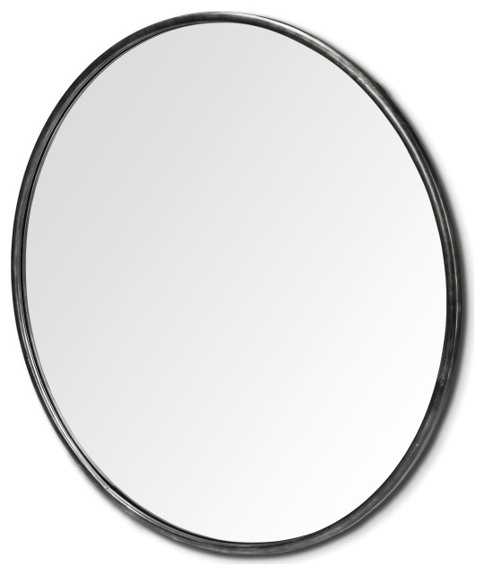 HomeRoots 47" Round Black Metal Frame Wall Mirror - Industrial - Wall ...