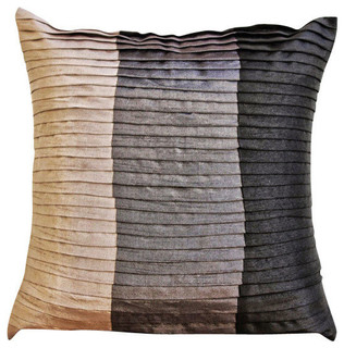 Pintucks Black Art Silk Cushion Fuchsia Silk Colorblock Pillow Cover in