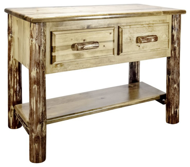 Montana Woodworks Glacier Country Wood Console Table with 2 Drawers in Brown