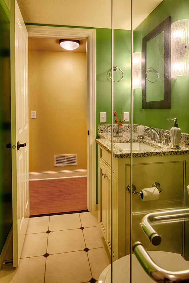 This is an example of a transitional bathroom in Minneapolis with shaker cabinets.