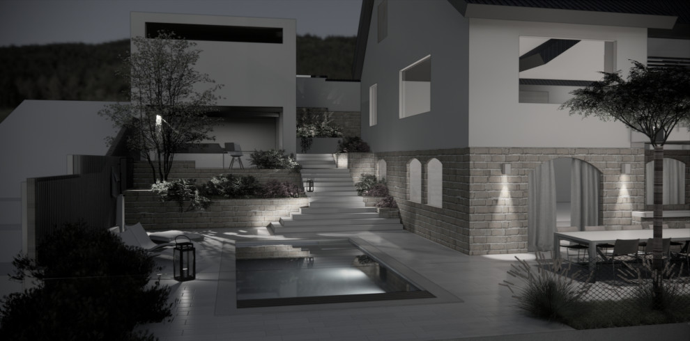 Moderner Poolgarten am Hang