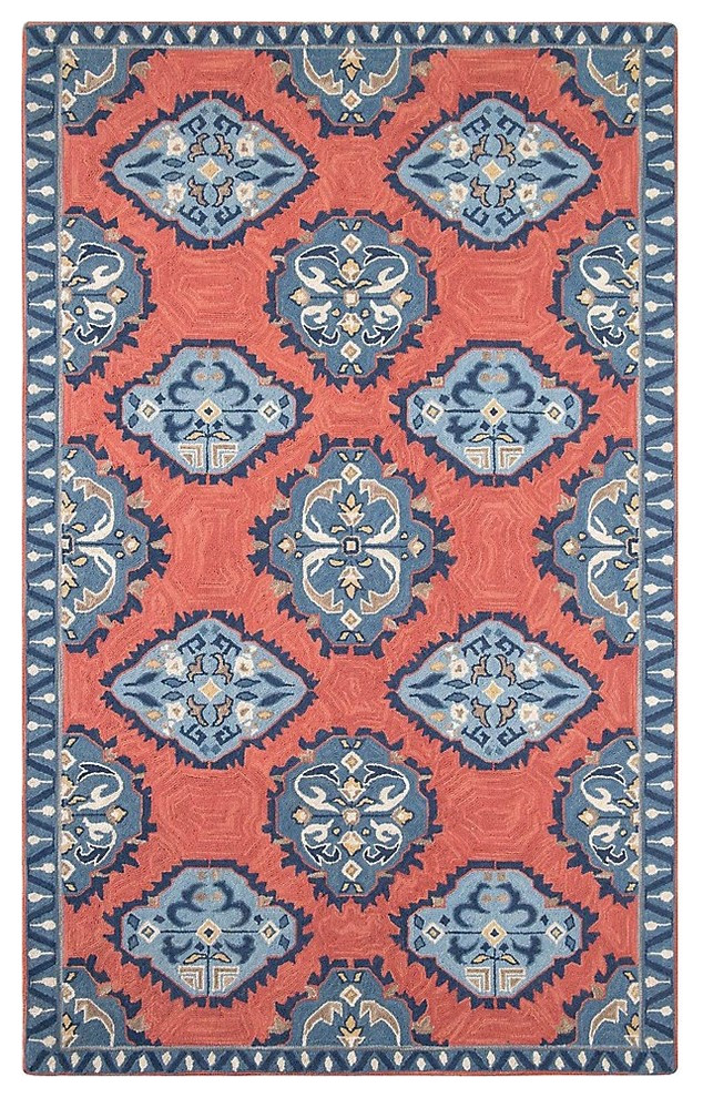 Old Glory Wool HandHooked 1'x1' Rug Sample, Newport Red, 1'x1