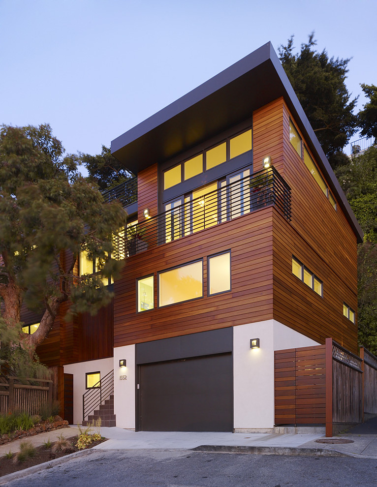 Contemporary exterior in San Francisco with wood siding.