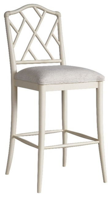 Universal Furniture Set of 2 Solid Wood Chippendale Bar Stool in Off White